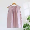Chaleco sin mangas de gasa de algodón puro para mujer, Shorts holgados de gasa de algodón de doble capa con cuello redondo, Estilo dulce y fino que se puede usar afuera
