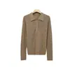 Suéter de punto fino 100% lana con cuello polo, patrón de espiga, sin costuras, una sola pieza, lavable a máquina, manga larga, suéter de punto ajustado para usar como capa base