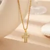 Colar Cruz Diamantada Aço Inoxidável 304 Aço Titânio Feminino Pingente Cruz Que Não Desbota Corrente Clavicular Transfronteiriça Europeia e Americana