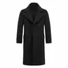 Abrigo largo de lana de doble botonadura para hombre, solapa con muesca estilo británico, abrigo de lana hasta la rodilla, estilo casual de negocios para otoño e invierno