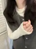 Suéter Cardigan de Punto Suave y Ceroso con Botón Pequeño Dorado para Mujer en Otoño e Invierno Suéter de Capa Base de Cuello Alto Traje de Dos Piezas