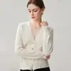 Cardigã de malha com decote V e acabamento em renda com lantejoulas, suéter de cashmere doce para outono e inverno para mulheres, suéter casaco de malha soltinho