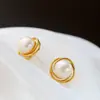 Nafuge joyería de plata al por mayor aretes de botón de perla de agua dulce natural moda coreana para mujer aretes de botón de plata de ley 925