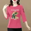 E-commerce Transfronteiriço Moda Gestante Camiseta de Sete Mangas para Mulheres de Meia-Idade Blusa Solta Emagrecedora com Gola Redonda Camiseta Casual Feminina