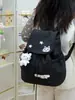 Nova Mochila Fofa de Gatinho Xadrez em Desenho Animado para Alunas do Ensino Fundamental II e Médio, Mochila Casual Leve com Cordão