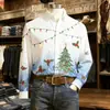 Camisa Grande 2025 Moda Transfronteriza Camisa Navideña de Flores para Hombre Impresión Digital 3D Camisa de Manga Larga Solapa