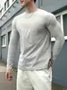 Camiseta Casual Americana de Color Puro con Cuello Redondo y Mangas Largas Elástica de Secado Rápido Deportiva Grande Transpirable Top Base para Entrenamiento Deportivo