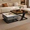 Mesa de centro de losa de roca de lujo ligero para sala de estar, juego de mesa de té moderno minimalista integrado para apartamento pequeño, mesa de centro para apartamento pequeño