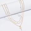Colar com pingente de cruz de três camadas, personalidade simples da Amazon, contas de arroz, pérolas multicamadas, atacado feminino