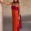 2026 Comércio Exterior Vestido de Verão Feminino Moda Cor Color Block Gola Lenço Slim Fit Bodycon Vestido de Alça