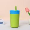 Taza de café aislada de acero inoxidable de doble capa de 12 oz transfronteriza para niños con pajita de succión de silicona, taza fría para coche para exteriores, venta al por mayor