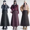 Falda midi de lana a cuadros para mujer para otoño e invierno, estiliza y tiene buena caída, falda de cola de pez línea A, falda larga a cuadros rojos