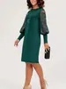 Vestido Primavera e Outono Transfronteiriço 2026 Europeu e Americano Amazon Mais Vendido Gola Redonda Renda Manga Longa Patchwork Slim Fit