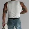 Nuevo Chaleco de Punto Ajustado de Canalé con Cuello Redondo Estilo Americano Casual para Hombre, Camiseta sin Mangas Elástica tipo Tanque