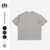 CJSD Color Sólido Básico Americano Pesado 320g Algodón Retro Cuello Redondo Camiseta Hombre Holgada Verano Manga Corta 1003