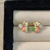 Pendientes de Esmalte de Gota de Aceite Franceses Coloridos para Primavera y Verano Estilo Suave Ins Nicho Flor Fresa Pendientes de Circonita Agujas de Plata para Mujer