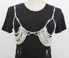 Sujetador de tiras de perlas tejidas para usar por fuera vestido de actuación de sirenita disfraz hueco con cuentas negro sexy sujetador