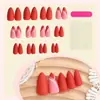 Venda Quente Transfronteiriça Usáveis Formato de Amêndoa Simples Manicure Francesa Listras Vermelhas com Glitter Unhas Postiças Usáveis Atacado