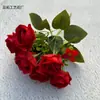 Buquê Simulado de 8 Rosas Pequenas para Decoração de Casa, Casamento, Sala de Estar Interna, Buquê para Props de Fotografia, Flores Artificiais