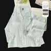 Pijama feminino de casa em tecido jacquard de seda gelada, conjunto de duas peças de manga longa com bojo, simples, macio e confortável para usar em casa