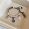 Pulsera de Plata de Bestia Devoradora de Oro Antigua para Mujer, Pulsera Trenzada de Porcelana Azul y Blanca Estilo Étnico, Joyería de Pulsera que Atrae la Riqueza de Lujo Accesible de Nicho