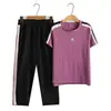 Traje Deportivo de Verano para Mujeres de Mediana Edad, Camiseta de Manga Corta, Seda de Hielo, Elegante y Rejuvenecedor, Conjunto de Dos Piezas para Mujer Tallas Grandes, Exportación