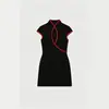 Bestseller Transfronteiriço AliExpress 2026 Primavera Novo Mini Vestido Feminino de Manga Curta com Corte Justo e Detalhe em Contraste