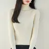 Suéter de algodón puro, nueva camiseta básica de cuello alto para otoño e invierno para mujer, corte ajustado, favorecedor, elegante, de manga larga, grueso