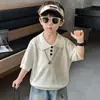 Camisa Polo de Manga Curta de Seda de Gelo para Meninos Verão Fina Estilo 2026 Novo Estilo Crianças Fresco Estilo Coreano Menino Roupas de Verão Top
