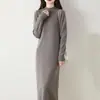 Vestido de Tricô Meia-Gola para Mulheres, Acima do Joelho Lã Fina Outono e Inverno Solto de Comprimento Médio Vestido Suéter Pulôver Camada Base