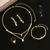 Conjunto de Anillo, Pendientes, Collar y Pulsera de Zirconia en Forma de Gota Transfronterizo, Cadena de Garra Doble Capa Súper Brillante de Moda para Clavícula para Mujeres