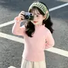 2026 Nuevo Estilo Coreano Suéter Versátil para Niñas con Adorno de Volantes Otoño Nuevo Ropa para Niños Cuello Alto Capa Base Moda