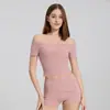 Top de Yoga con Escote de Una Línea tipo Nube, Mangas Cortas y Almohadillas en el Pecho, Sujetador Deportivo Transpirable de Secado Rápido para Correr, Top de Fitness para Usar como Ropa Exterior
