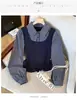 Camisa de tricô falsa de duas peças da moda para mulheres, novo design de outono slim fit com acabamento em renda e mangas compridas