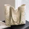 Bolsa de lona floral requintada, bolsa tote de margarida verde, bolsa de mão feminina portátil, bolsa de novo estilo, bolsa de lona para sair