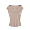 Estilo Pura Pasión Sexy Cuello de una Sola Línea Espalda Descubierta Manga Corta Tejido de Punto Verano Nuevo Delgado Color Sólido Camiseta Top para Mujer