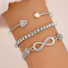 Pulseiras abertas em formato de coração cravejadas de diamantes, pulseiras totalmente cravejadas de diamantes, conjunto de pulseiras com a letra 8, luxo leve, joias de alta qualidade, pulseiras, estilosas, versáteis, joias da moda