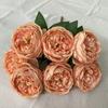 Rosa de Ráfia de 7 Cabeças com Borda Queimada Estilo Ins Decoração de Quarto Ornamentos Flores Artificiais Tecido Escovado Buquê de Rosas com Borda Queimada Atacado