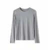 Camiseta Base de Lana Tencel para Mujer, Estilo Primavera, Cuello Redondo, Corte Ajustado, Elegante Camiseta de Manga Larga Estilo Coreano, Ropa de Primavera para Mujer