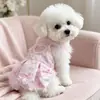 Vestido Rosa de Plumas para Mascota Princesa Vestido Halter con Corazón de Perla Bichón Teddy Yorkshire Perro Pequeño Vestido de Hada