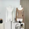 Top de punto exterior adelgazante con cuello en U para mujer 2025 Otoño e Invierno Nueva lana Camiseta interior de base Ropa interior