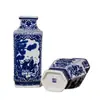 Jarrón cuadrado de porcelana azul y blanca de Jingdezhen, adorno de pie, jarrón de cerámica pintado a mano, decoración de cerámica para almacenamiento y arreglo floral