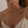 Gargantilla de celebridad de Internet Vintage con doble capa de perlas, collar corto de cadena de clavícula de moda para mujer, joyería para el cuello