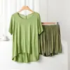 Traje de modal de manga corta para mujer, verano, nuevo, suelto, adelgazante, casual, talla grande, cómodo, conjunto de dos piezas para casa