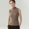 Suéter de Cachemira para Mujer Bai Cai Rong Otoño/Invierno 2026, Sin Mangas, Cuello Semi Alto, Diseño Versátil, Tejido de Lana