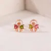 Yuebao Joias Turmalina Prata Esterlina S925 Banhado a Ouro Rosa Superfície de Corte Bow Luxo Leve Fofo Brincos de Alta Qualidade Personalização