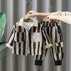 8609 Conjunto de Camisa Rayada de Patito Amarillo para Niños 2026 Otoño Nuevo Conjunto de Dos Piezas de Moda Popular en Internet para Niños Primavera y Otoño