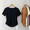 Camiseta Feminina com Cintura Franzida, Gola Redonda e Manga Curta - Nova Popular, Curta, Ajustada ao Corpo, Camisa Básica, Top Tendência