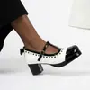Zapatos de Tanga en Forma de T con Bloques de Color de Nuevo Estilo 2026, Zapatos de Una Sola Piel Poco Profundos con Punta Redonda, Zapatos de Tacón Medio Grueso para Mujer, Tallas Grandes 40-50