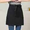 Garçom masculino e feminino avental preto curto hotel restaurante restaurante ocidental café cozinha meia cintura